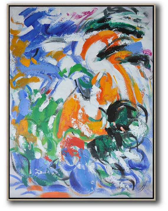 Large Contemporary Art Acrylic Painting,Vertical Palette Knife Contemporary Art,Abstract Painting Modern Art,Blue,White,Orange,Green.Etc